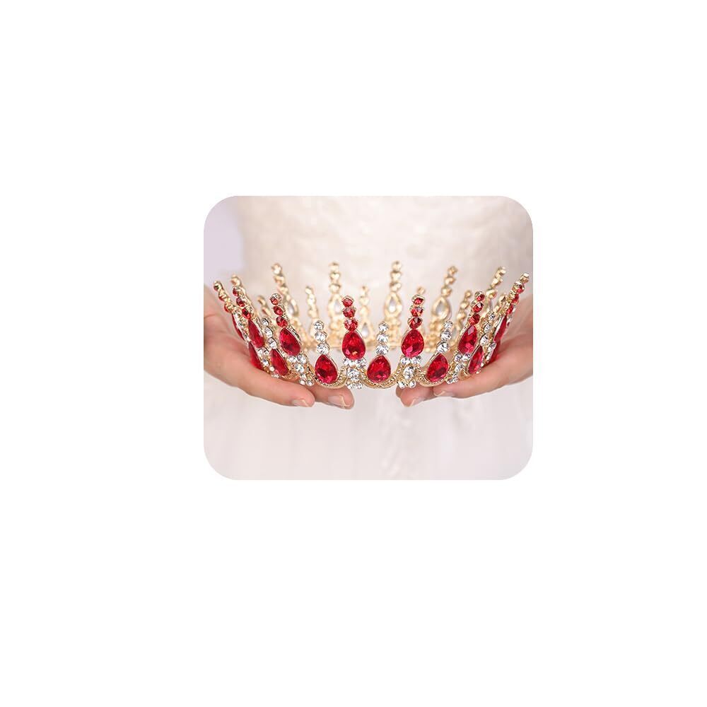 9113 Silver Tiaras and Crowns Red Round Crystal Queen Crowns Princess Tiara